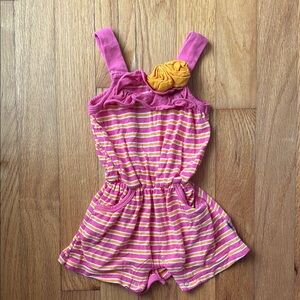 Kickee Pants Pink and Yellow Striped Kids Romper